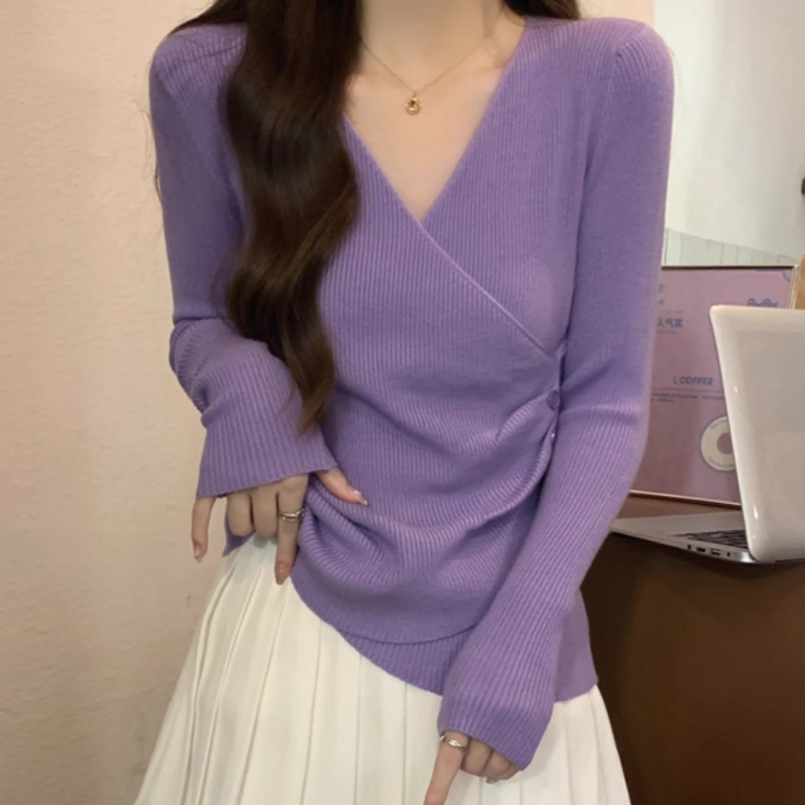 洋气内搭打底衫女秋冬薄款2023新款高级感修身百搭长袖针织衫上衣