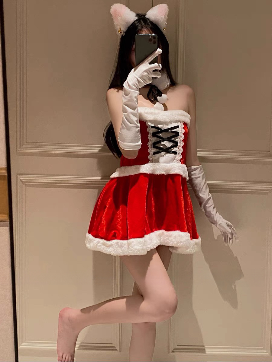 圣诞节日系女装cos制服穿搭显瘦吊带气质性感红色辣妹网红连衣裙