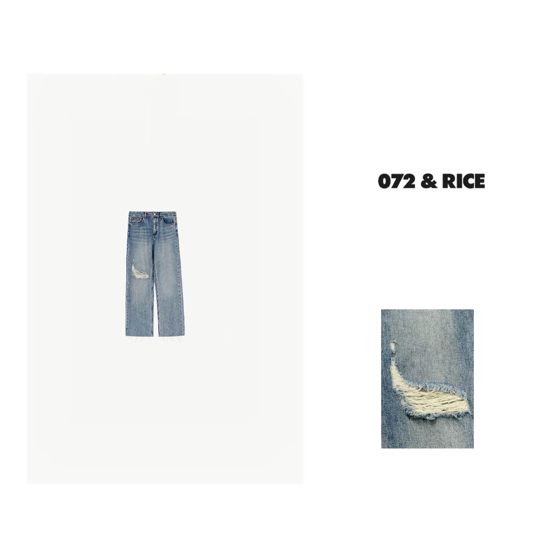 072 & RICE【鲸鱼裤】夏季休闲破洞直筒牛仔长裤 FK004 FL