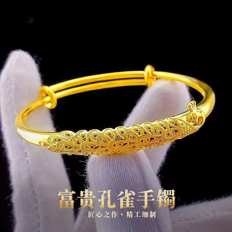 （太古奢品)古法经典古法孔雀手镯推拉可调节时尚百搭精美龙凤呈祥