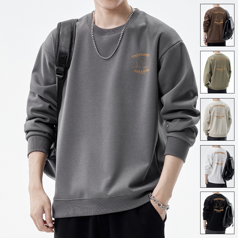 男士新款圆领印花上衣春秋季潮流美式ins长袖卫衣青少年休闲衣服