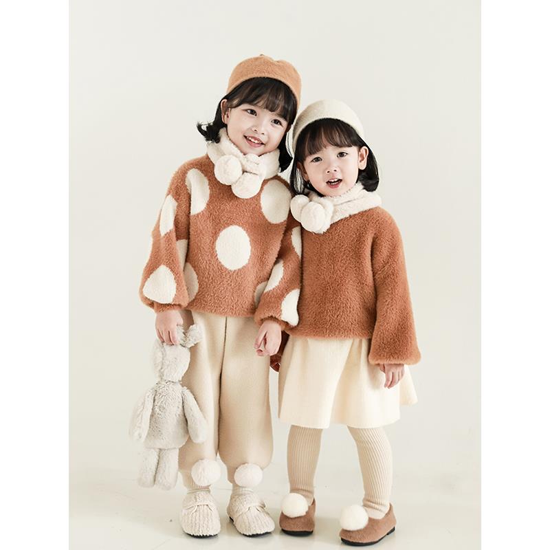 【现货】D1872女童波点提花套头廓形绵密小童毛衣宝宝冬季针织衫