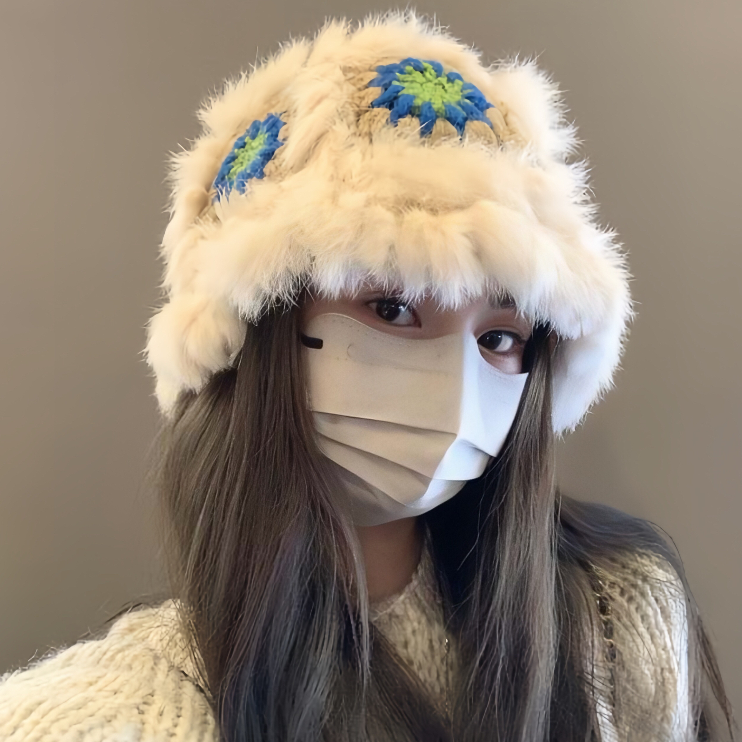 洋气帽子秋冬季帽女加厚保暖防寒毛线帽子网红款大头围可爱醒狮帽