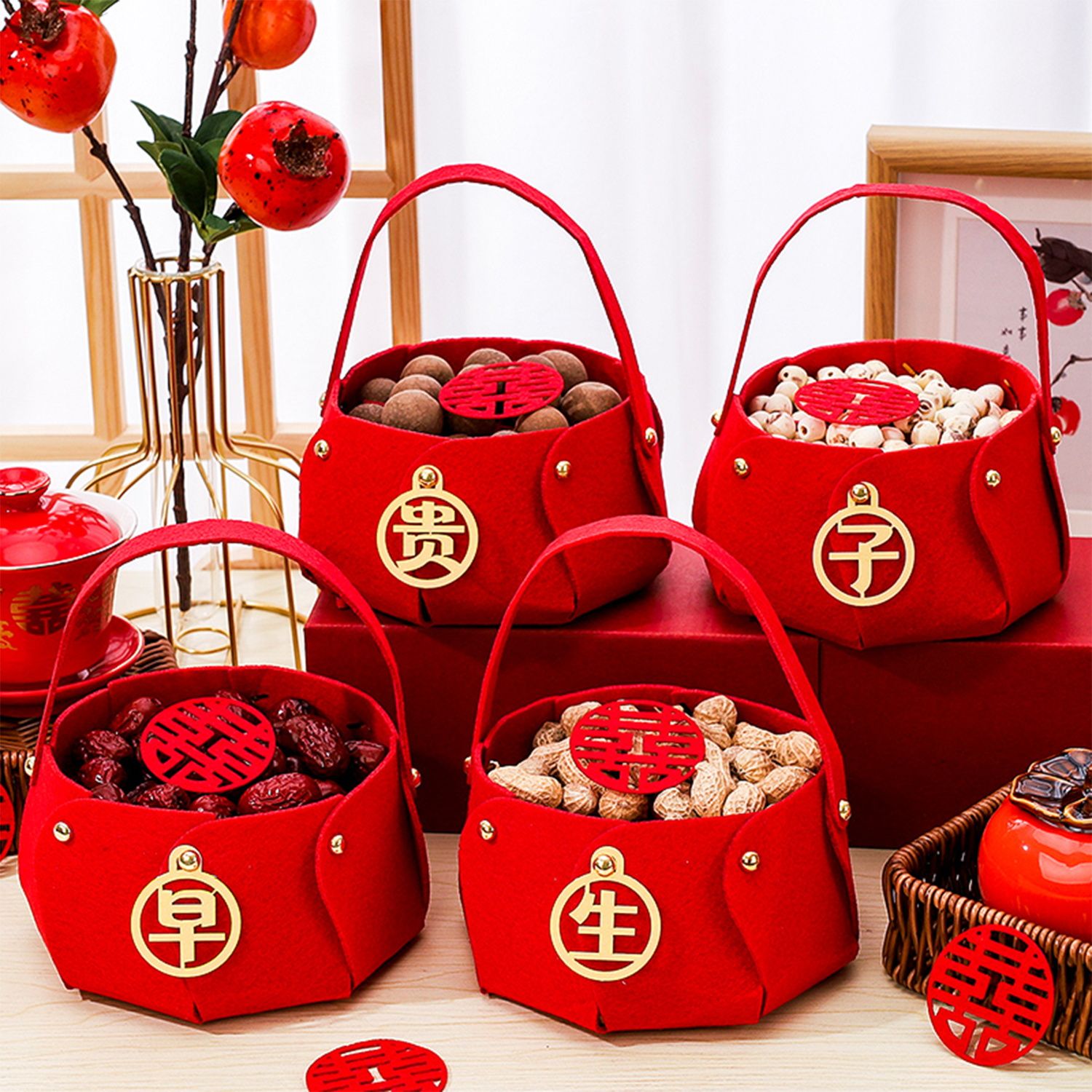 早生贵子提篮摆件篮子组合结婚用品大全压床模具模板婚房布置装饰