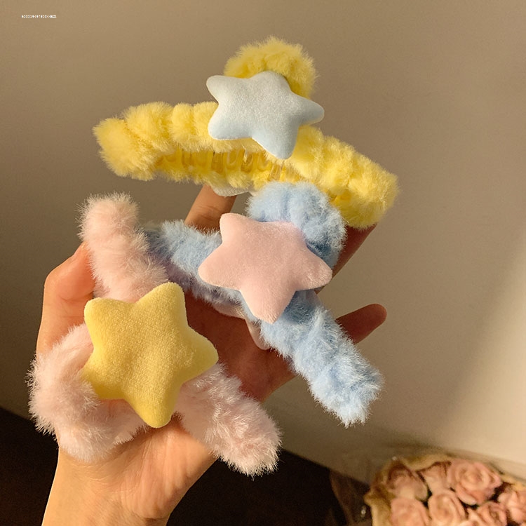 发卡发饰ins毛绒星星抓夹小众发量多精致气质头饰少女鲨鱼夹