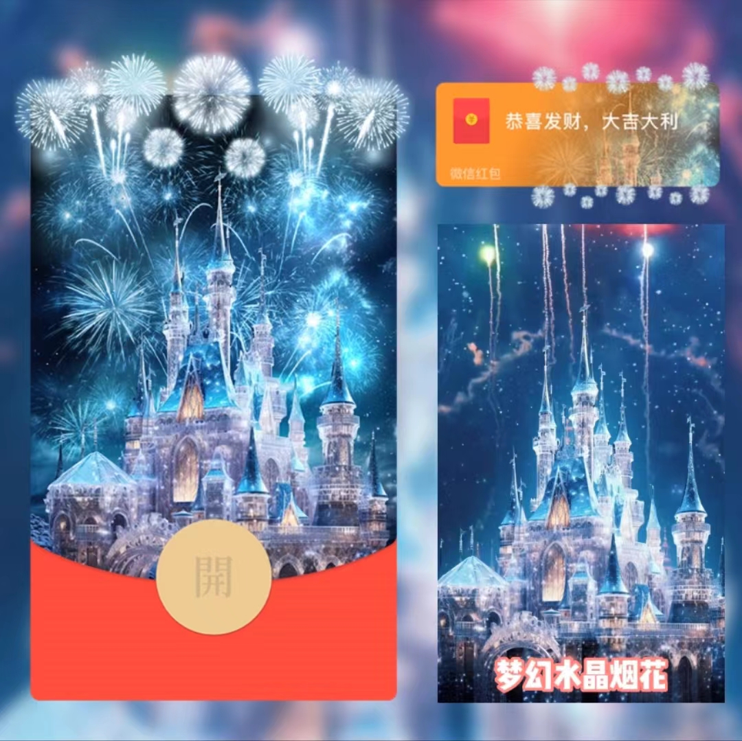 2024新年跨年仪式感新款迪士尼城堡烟花动态音乐红包封面
