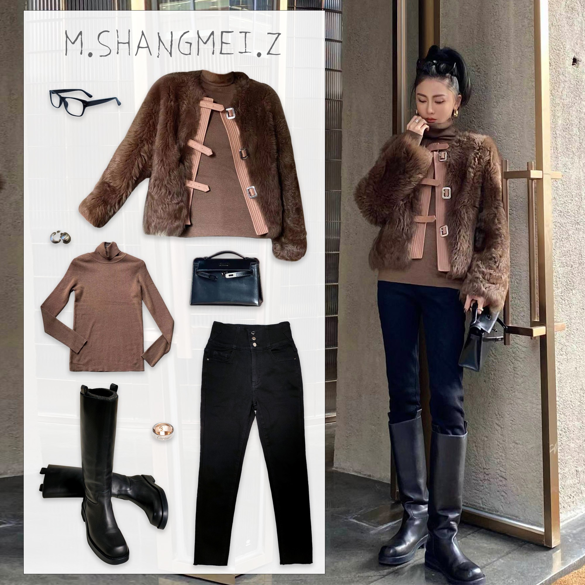 沐熙美大哥推荐{冬季穿搭}时尚轻奢设计师皮毛一体外套x1743