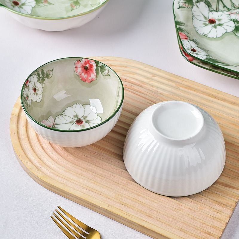 【10只】4.5寸碗餐具家用米饭碗蔷薇花语碗彩中式陶瓷餐具家庭整