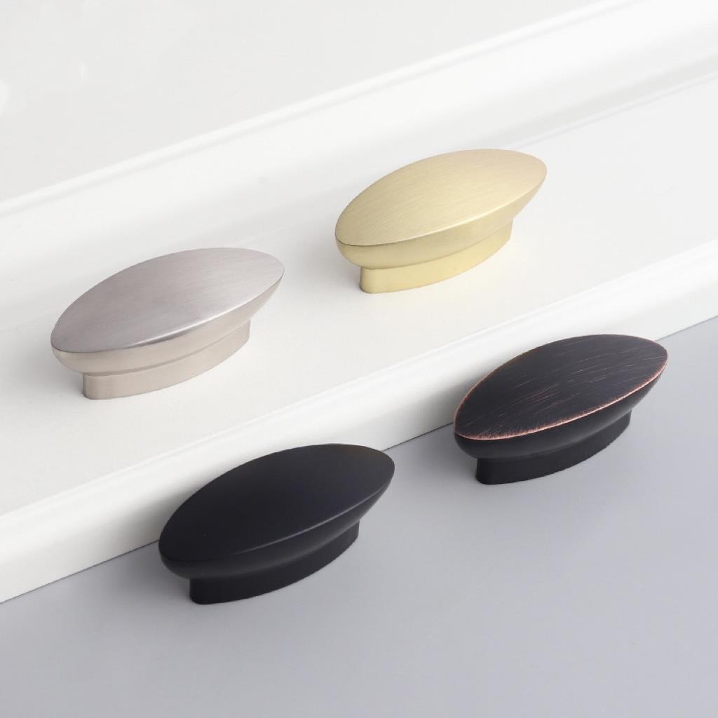 锌合金椭圆形柜门拉手抽屉32孔距小把手定制家具五金配件黑色金色