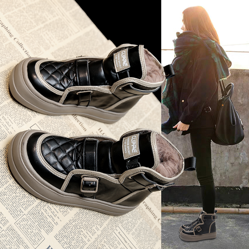 回力瑞厚底雪地靴女加绒加厚韩版秋冬款学生短靴皮毛一体靴子棉鞋