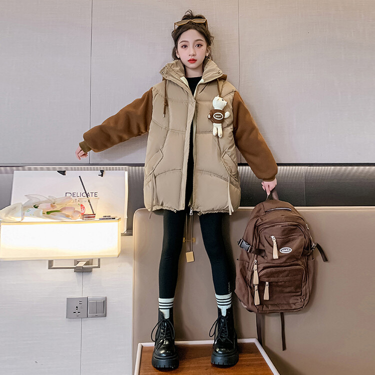 女童棉衣秋冬装2023新款洋气儿童连帽加绒加厚上衣冬季女大童棉服