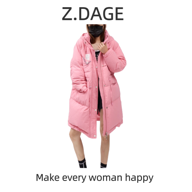 【大哥潮牌】长款扣子连帽单边折边设计口包女款加厚外套女-X700