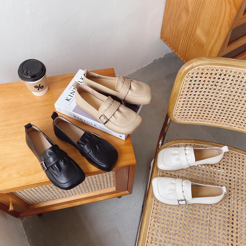 9月现货 2101-2新款韩版头层牛皮软底单鞋一脚蹬女鞋丑鞋真皮