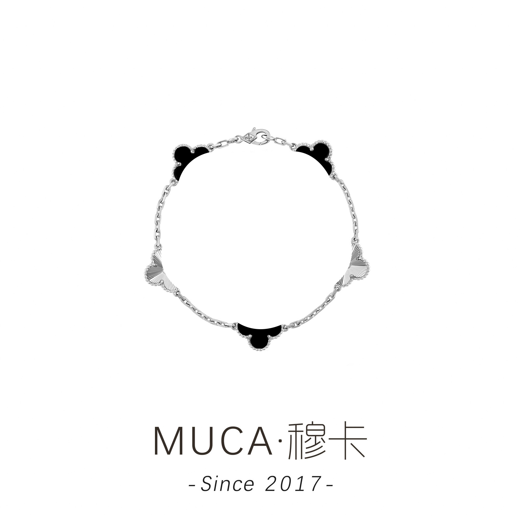 925银合成锆石手链 镭射黑五花时尚百搭轻奢气质手链素款F523