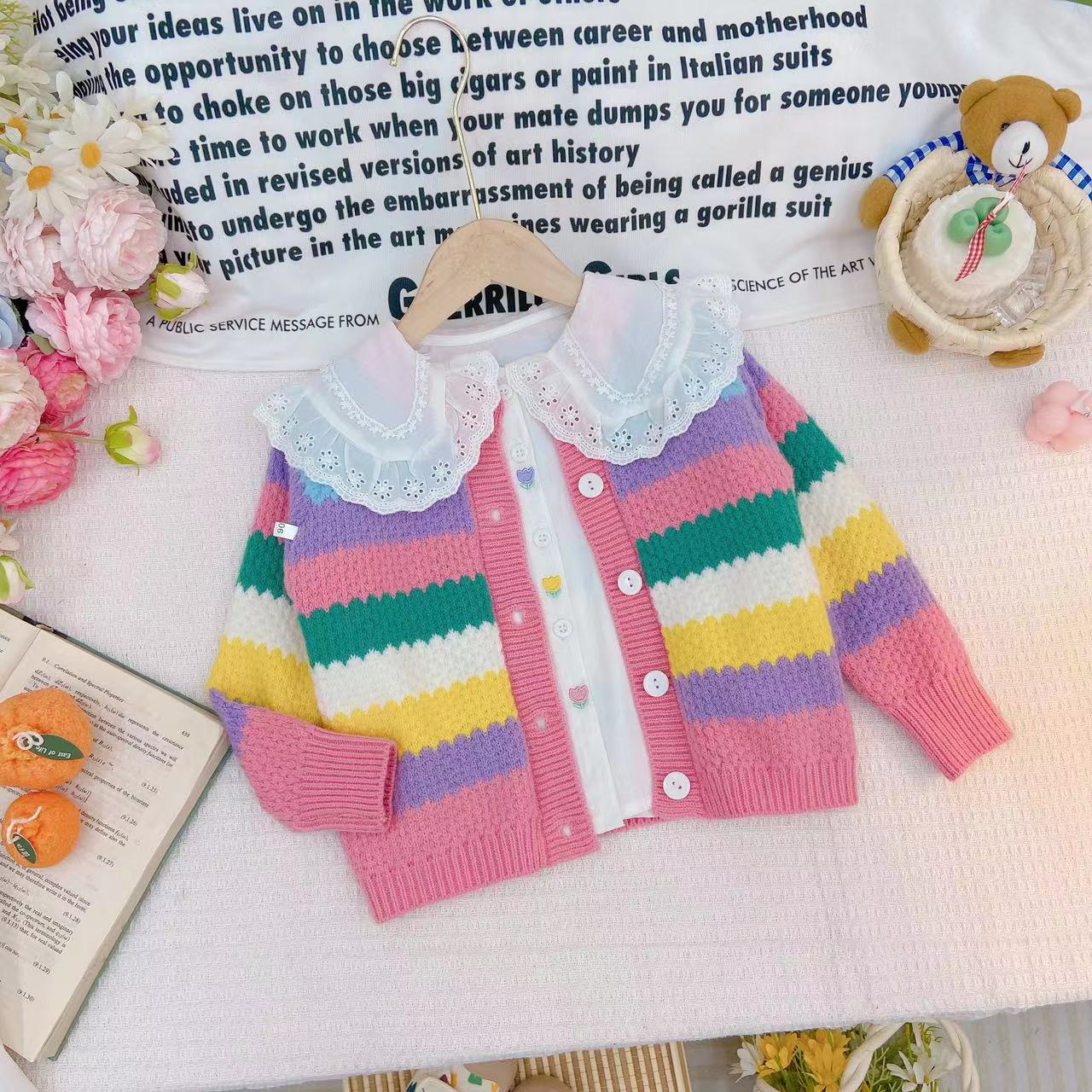 2024春秋款新款女童洋气时尚彩虹针织外套 D-CS93