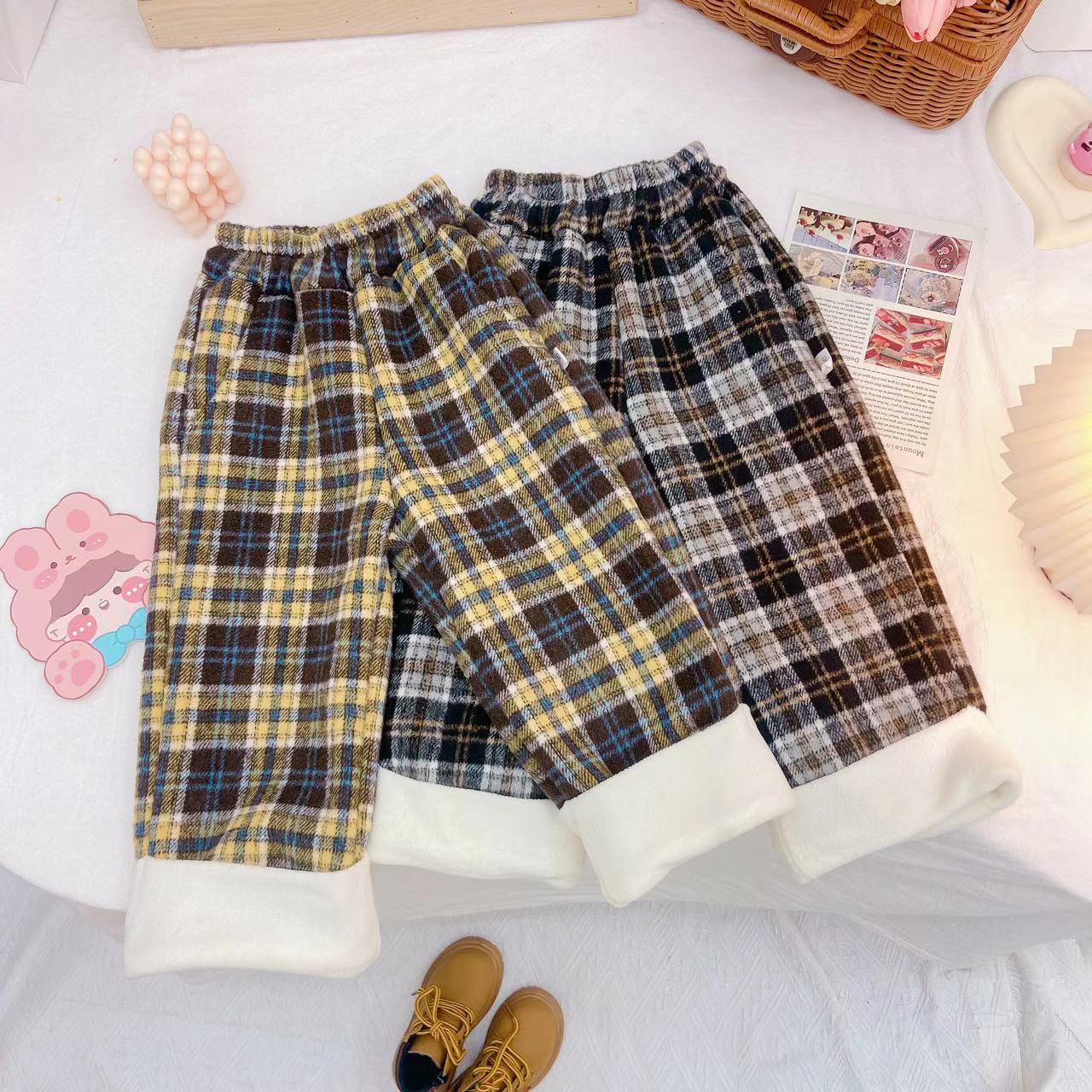 冬款新款女童洋气格子加绒直筒裤.D-FC820