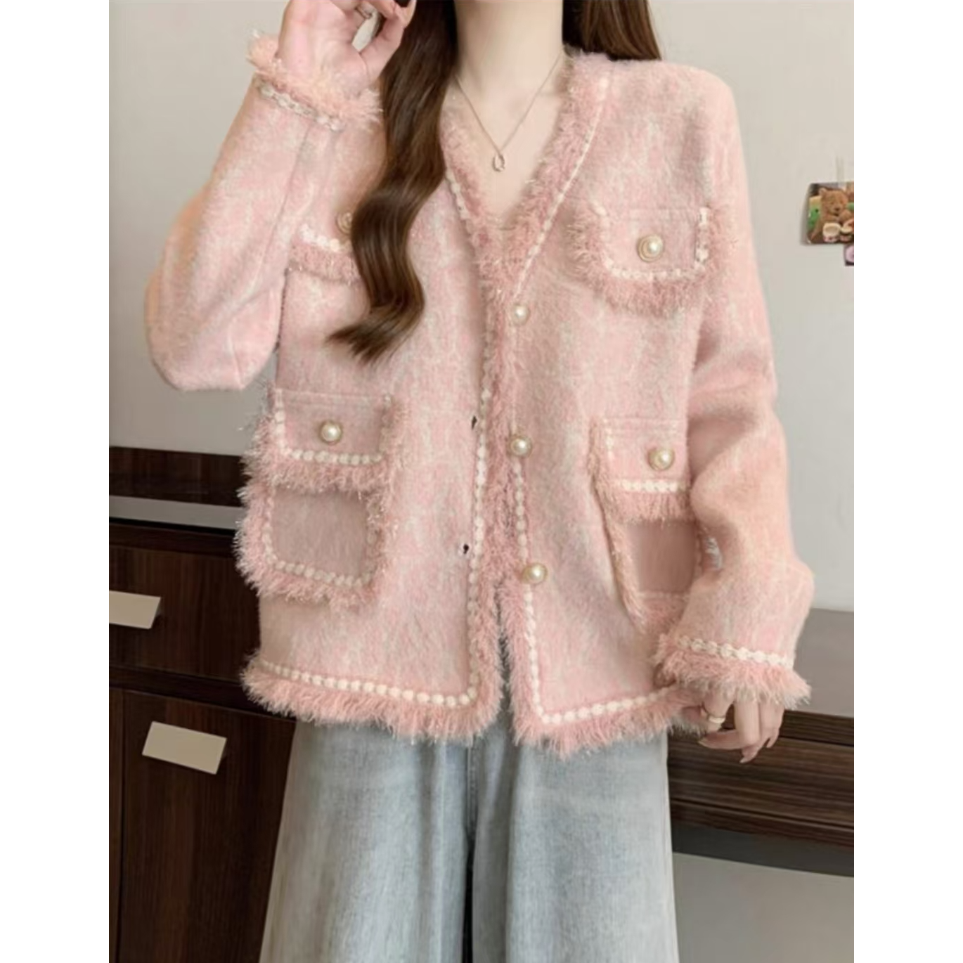 【慧慧】现1.15女装针织时尚百搭印花显瘦白色气质减龄设计感