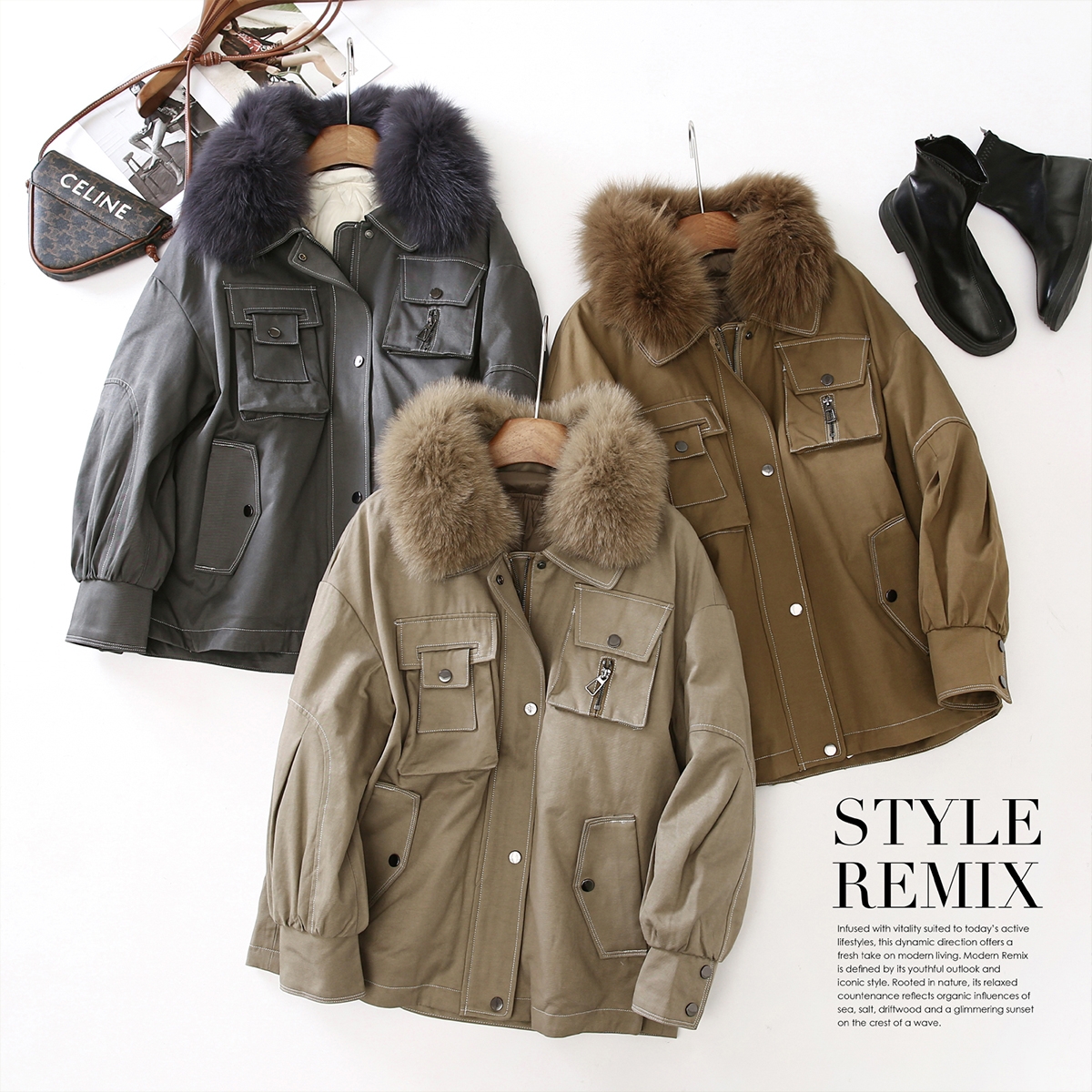 线下1499！90白鸭绒！设计感~狐狸毛领时尚保暖女式羽绒服M11707