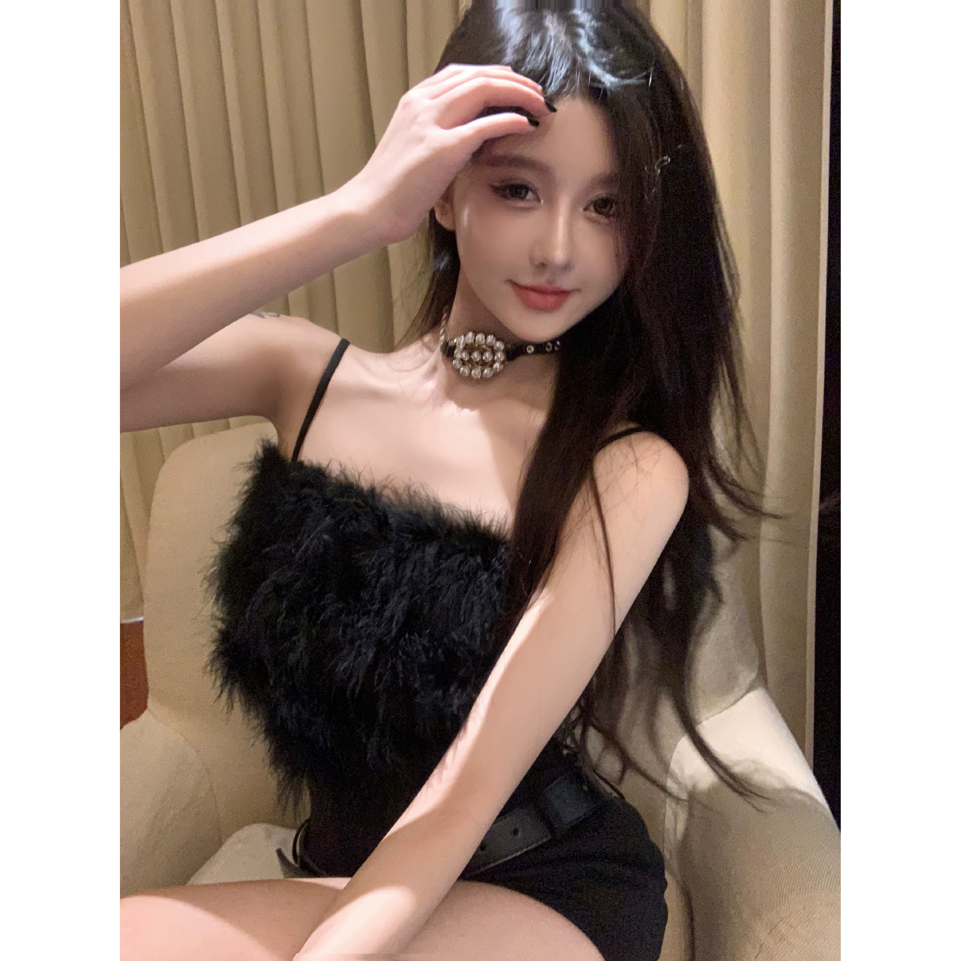 纯欲风针织吊带小背心女夏季甜辣妹无袖性感修身毛毛短款上衣外穿