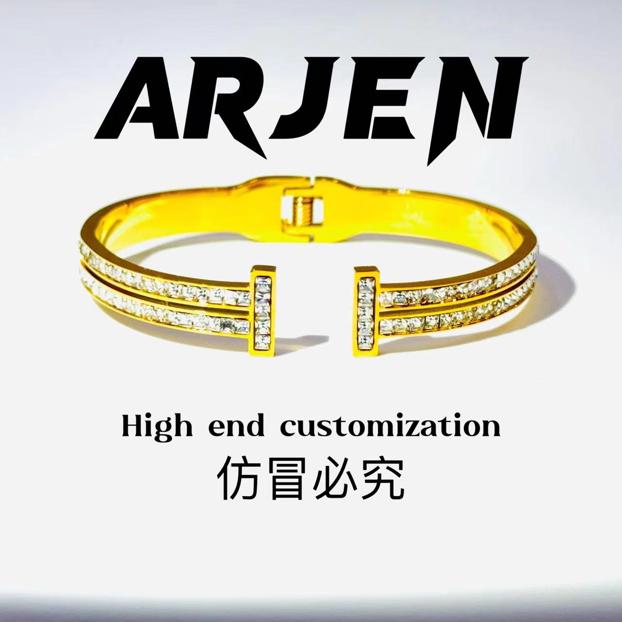 铜合金合成锆石手镯 【门店1989】镀K金双T字母满钻镶嵌手镯轻奢B7