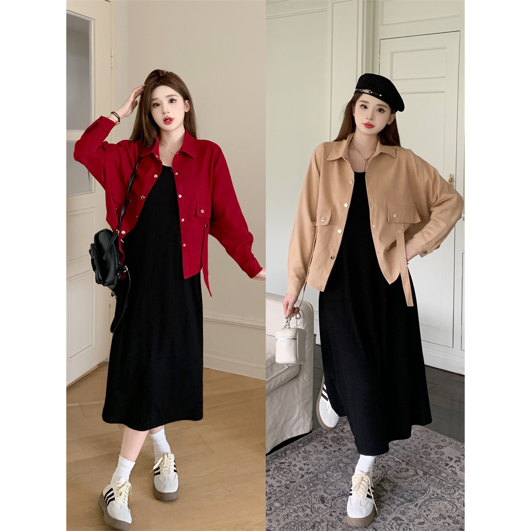 2024年夏季大码胖mm女装小香风秋季长袖短外套显瘦百搭背心连衣裙