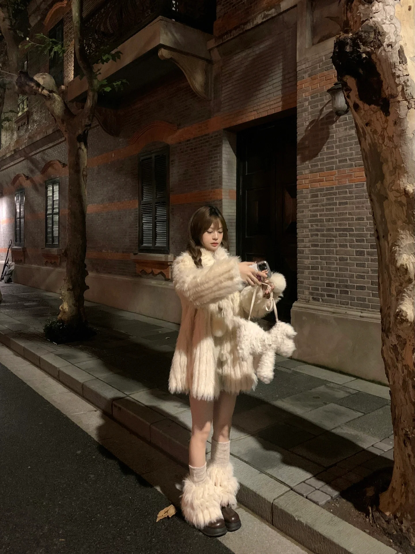 奶椰球球~翻领仿制毛毛女冬中长款外套温柔慵懒加厚保暖毛毛外套