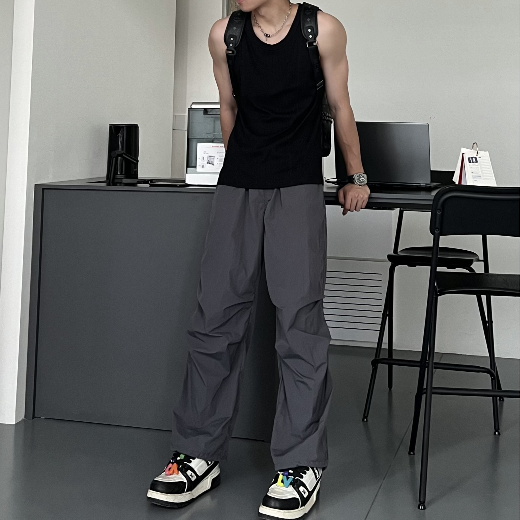 JUZi 夏季垂感冰丝凉感男女同款褶皱休闲裤透气宽松舒适阔腿速干