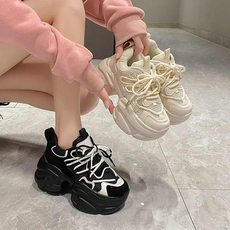 网红厚底老爹鞋女2023新款夏季百搭白鞋爆款网面透气休闲运动网鞋