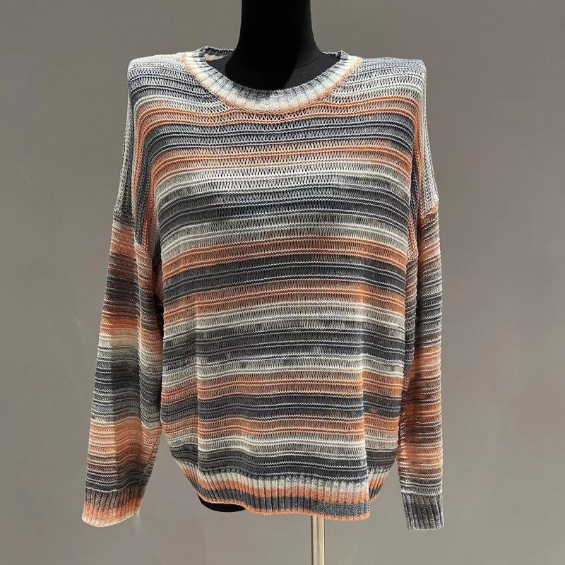 蓝蓝推荐 【撞色条纹】宽松慵懒风设计感套头毛织上衣 M2090979H