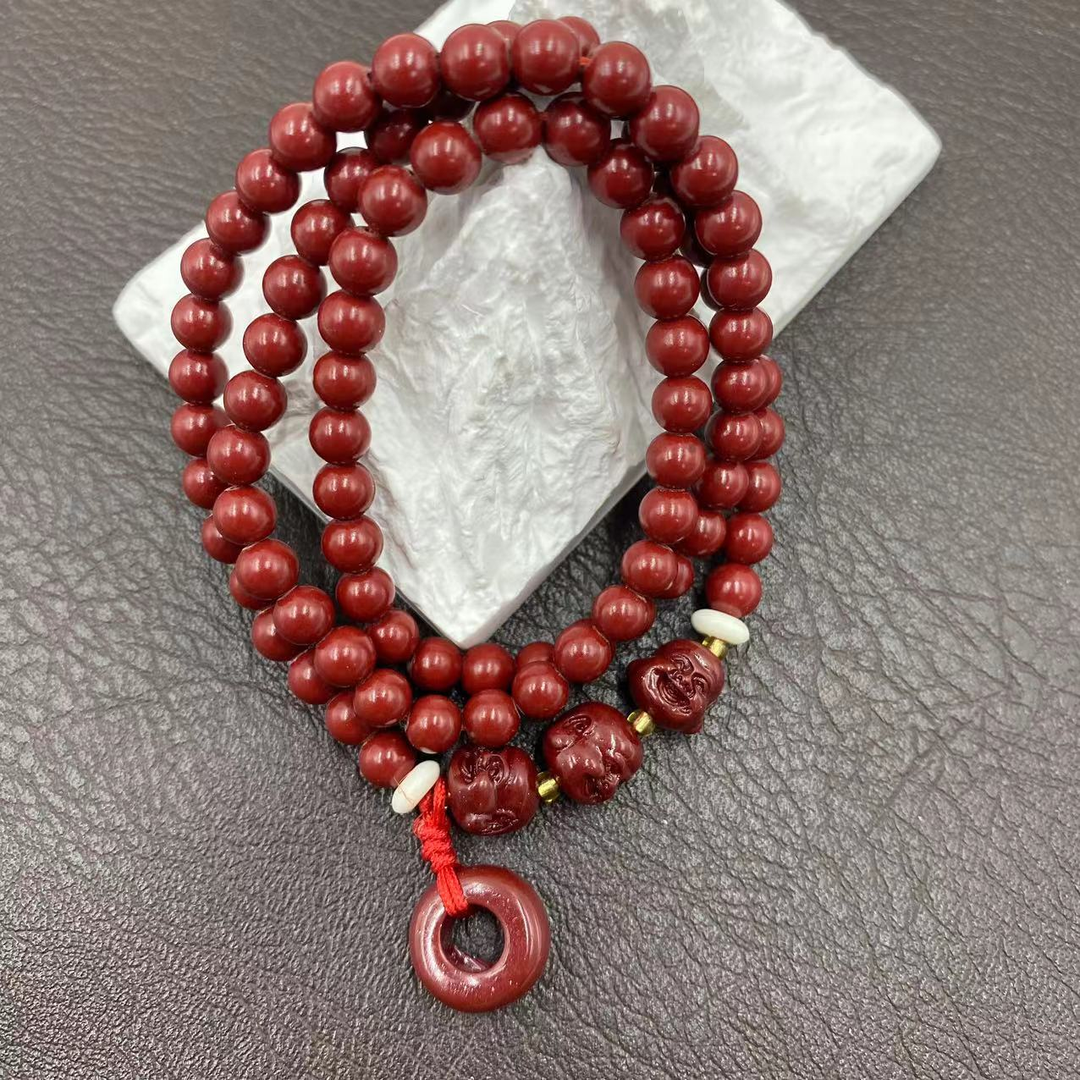 朱砂手串【紫金砂三颗佛头平安扣多圈项链】好看百搭手串