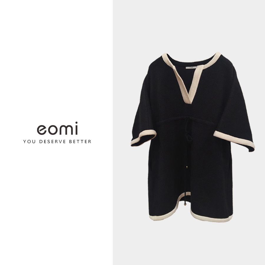 EOMI【CoCo小姐】2023秋冬新款撞色抽绳毛衫半裙8128
