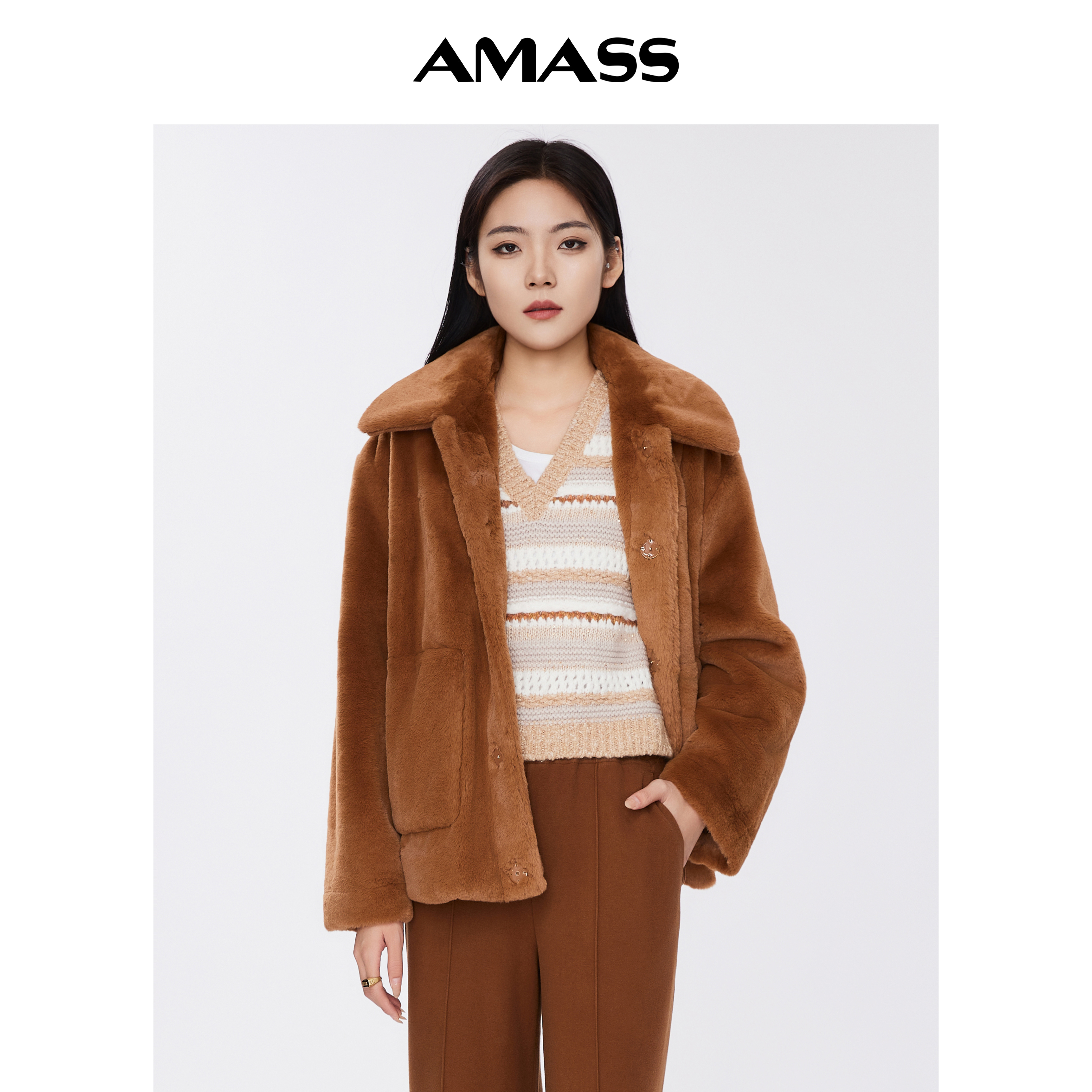 AMASS/阿玛施冬季气质美拉德减龄柔软百搭毛绒外套女士5400802