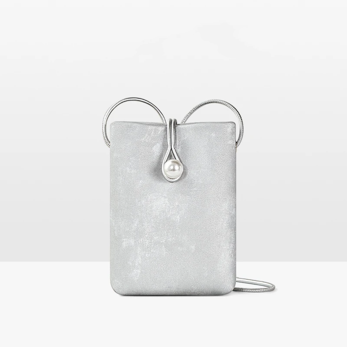 ENO.KI依诺琪2024新款新中式银灰色珍珠扣手机包时尚-主