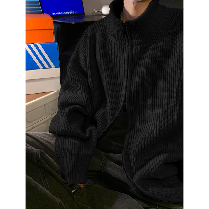 cleanfit立领开衫毛衣男宽松慵风高级感粗线针织衫情侣外套秋冬款