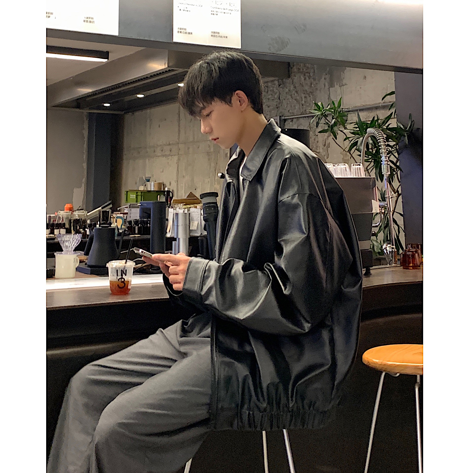 美式机车皮衣外套男士秋冬季潮牌大码宽松高级感痞帅翻领pu皮夹克