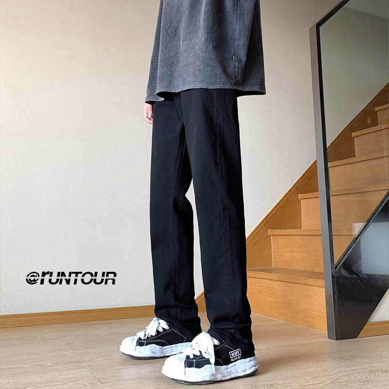 纯黑色弹力修身牛仔裤男款美式高街vibe风裤子显瘦窄版直筒小脚裤