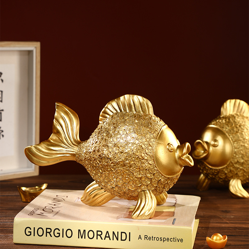 创意年年有余轻奢招财铜钱金鱼亲吻结婚礼物家居客厅酒柜装饰摆件