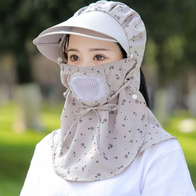 轻薄款防晒面罩护颈一体女士新款帽子洋气防晒帽防护防晒帽子透气