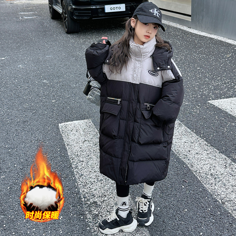 女童棉衣冬装2023新款女大童洋气冬季加厚中长款棉服儿童保暖外套