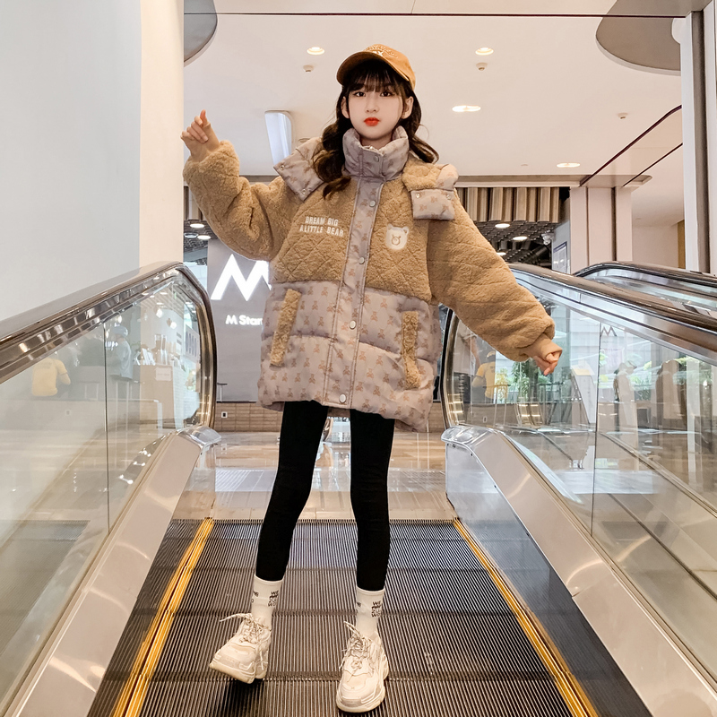 女大童外套秋冬装2023新款洋气儿童冬季棉衣冬款夹棉加厚毛毛拼接