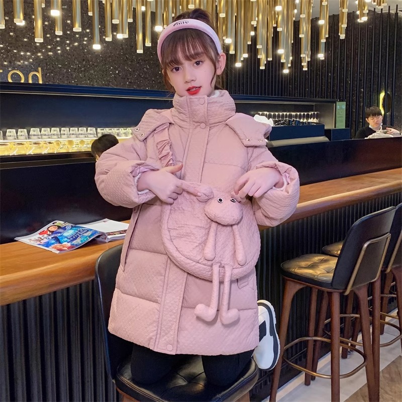 女童棉衣外套2023新款洋气连帽冬装中长款保暖中大童加厚棉袄潮
