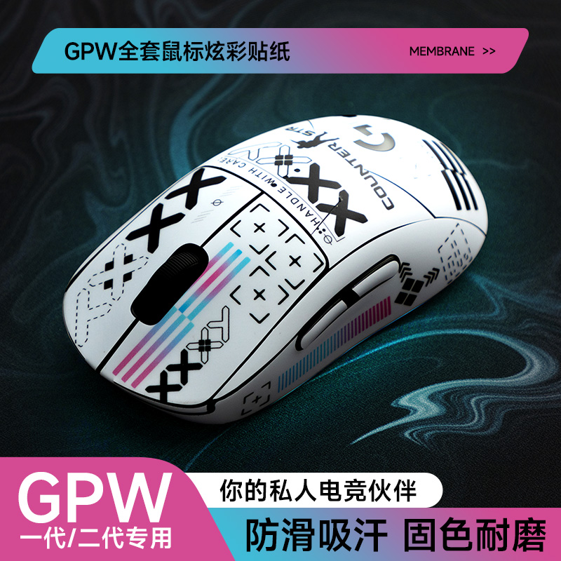 适用罗技gpw一代狗屁王鼠标贴纸防滑防汗GPW2二代贴膜全包脚贴