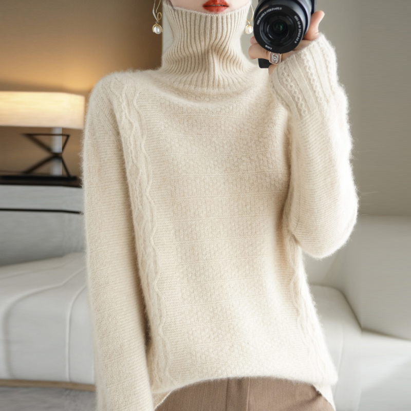 轻奢法式100纯羊毛高领毛衣女秋冬加厚新款堆堆领内搭针织打底衫