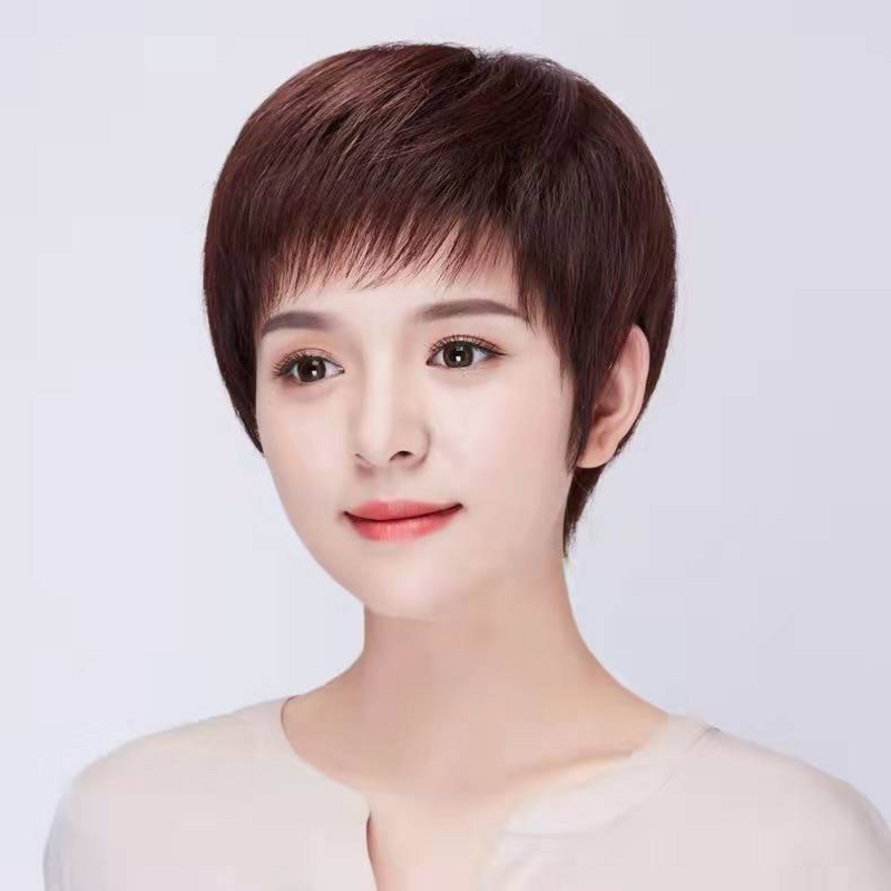 希丝假发女短发直发易打理中老年妈妈自然全头套真人发丝清爽轻薄