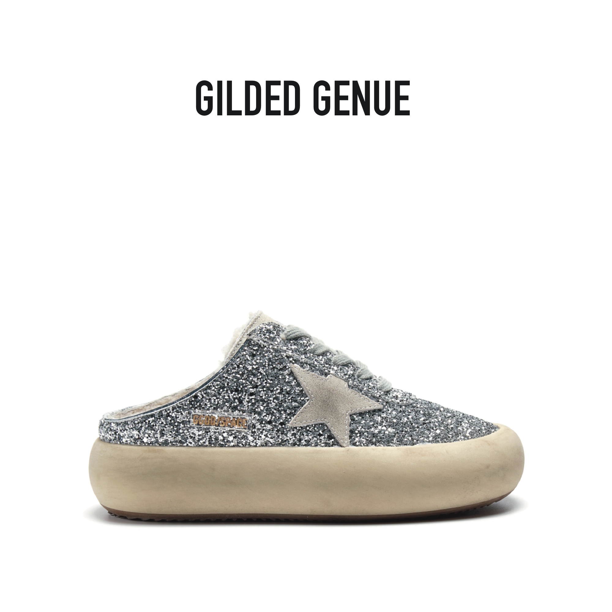 【GILDED GENUE】银色半拖-休闲百搭防滑休闲鞋厚底加绒星星小脏鞋
