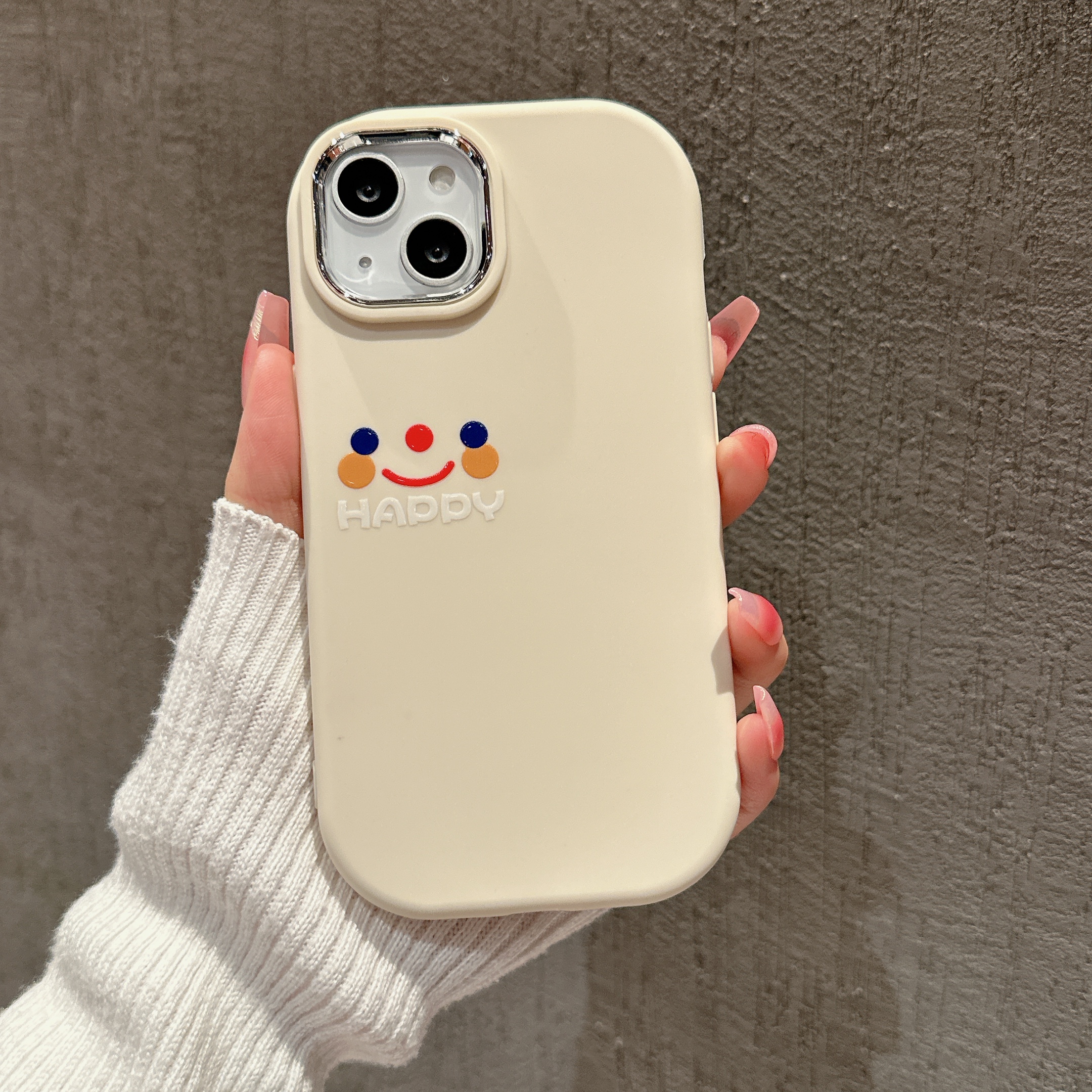 HAPPY笑脸镜框小胖墩苹果15手机壳iPhone14pro包边 保护套13/12