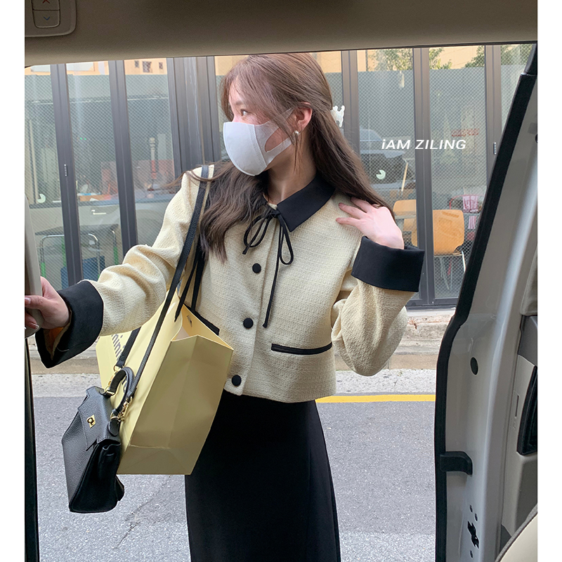 ◤花间晴◥秋季拼色气质时尚简约短款小香风外套上衣 W06249Z33学院