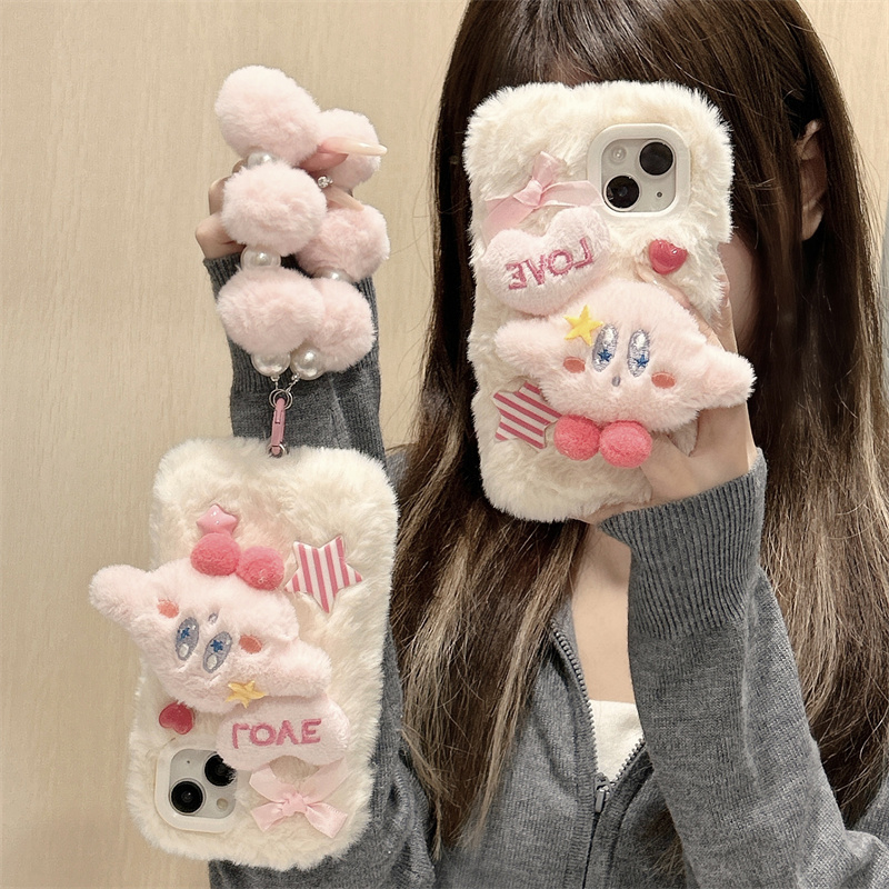 适用苹果系列iPhone15卡通可爱14pro毛绒星之卡比13p秋冬11手机壳