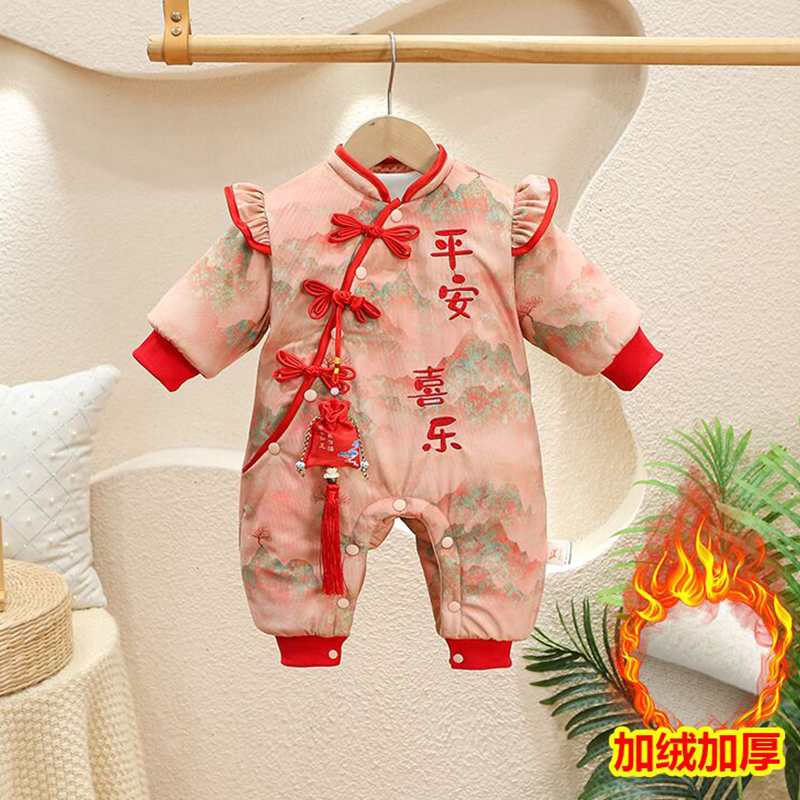 YM【高定版加棉】婴儿衣服秋冬装加厚连体衣新生宝宝加绒夹棉棉衣