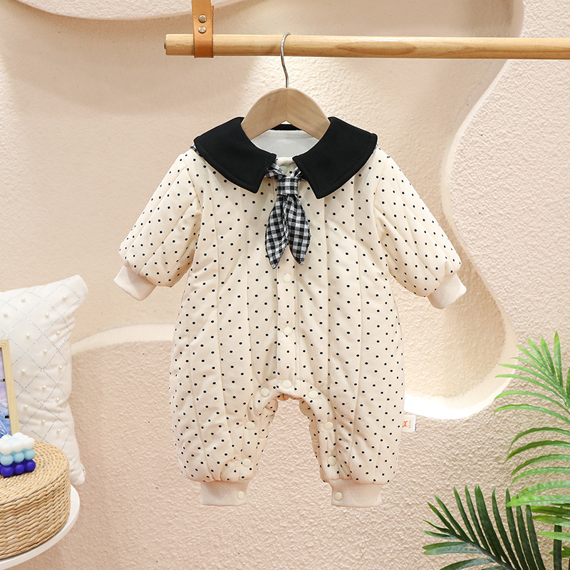 YM新生婴儿衣服冬款加绒棉服周岁宝宝洋气连体衣外出加厚棉衣爬